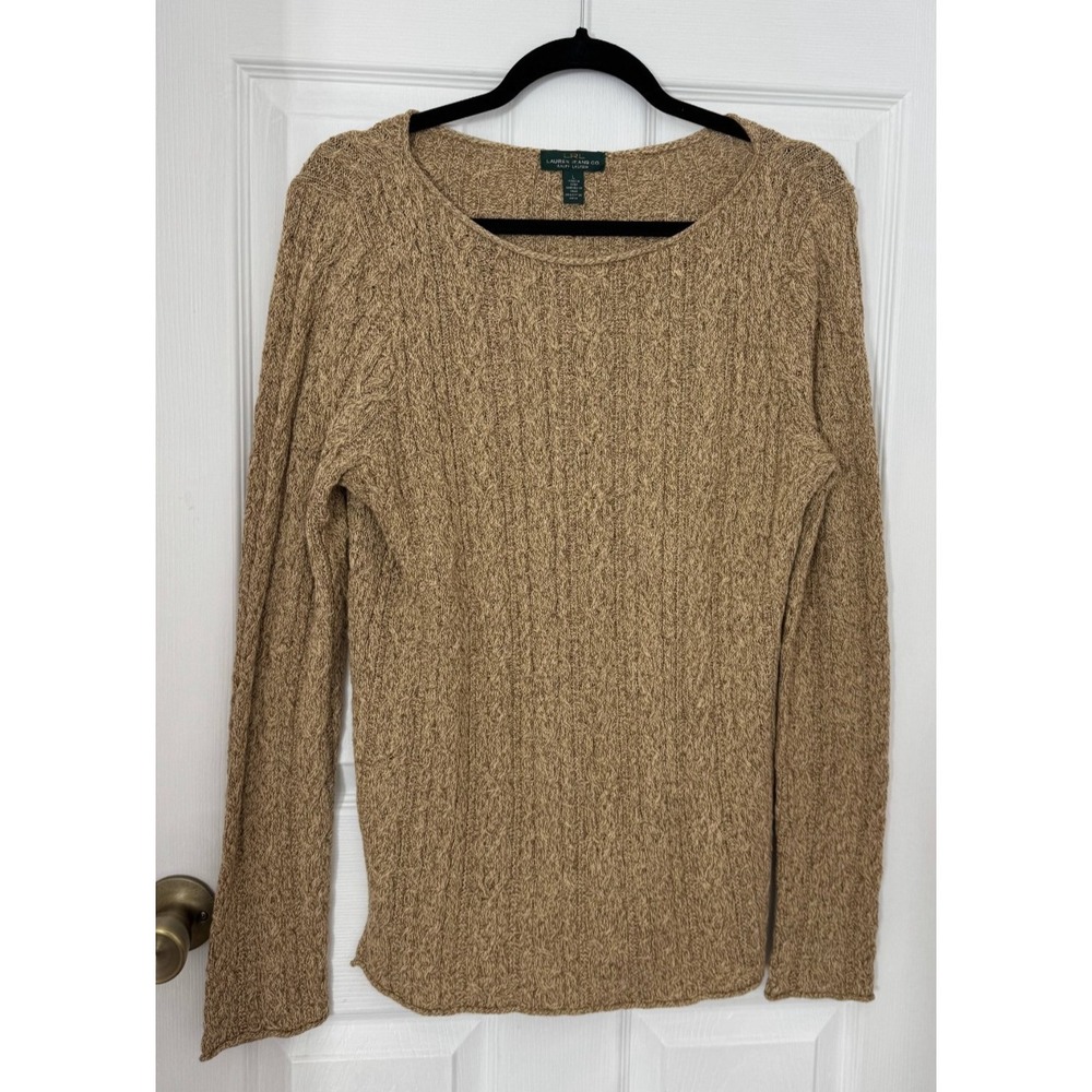 Lauren Ralph Lauren Cable-Knit Sweater Women's Tan Gold Large Long Sleeve Winter